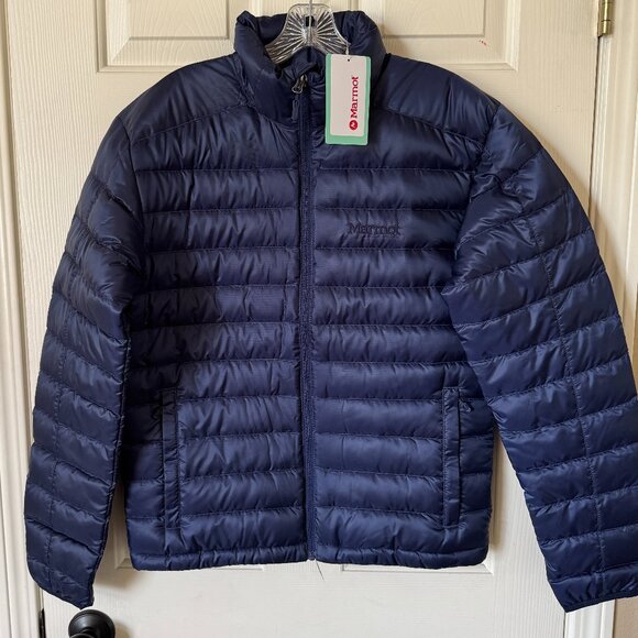 Mens Marmot Zeus Down Water Repellent Puffer Full Zip Jacket Arctic Navy